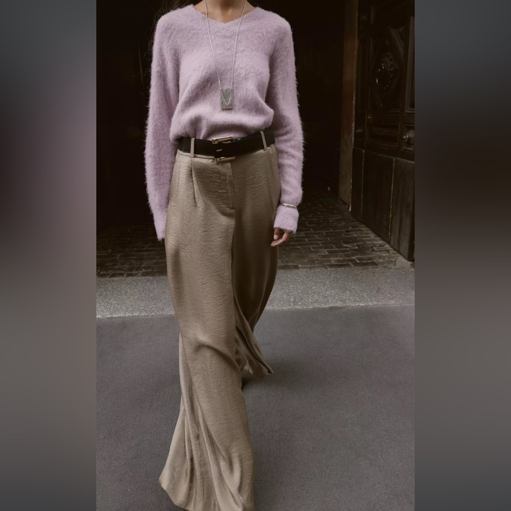 BELTED SATIN WIDE LEG PANTS - Picture 5 of 12